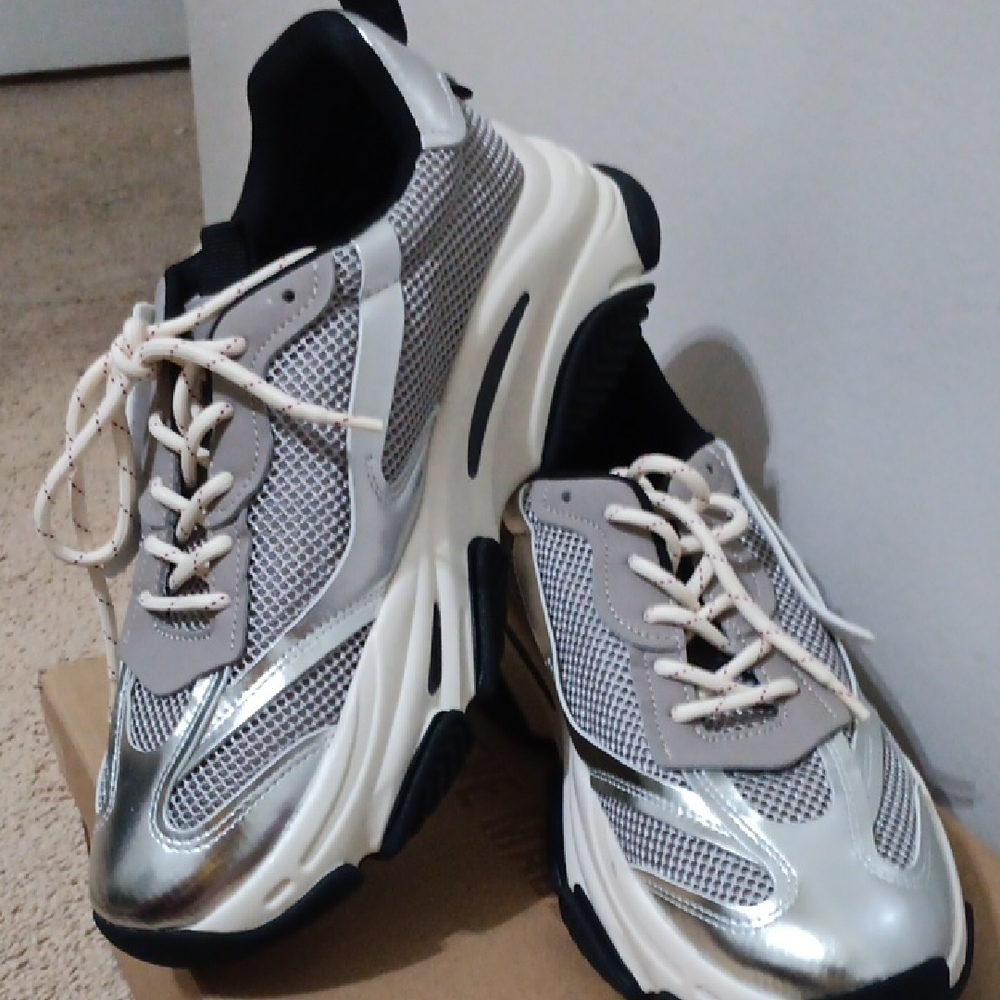 Silver and Black Chunky Sneakers